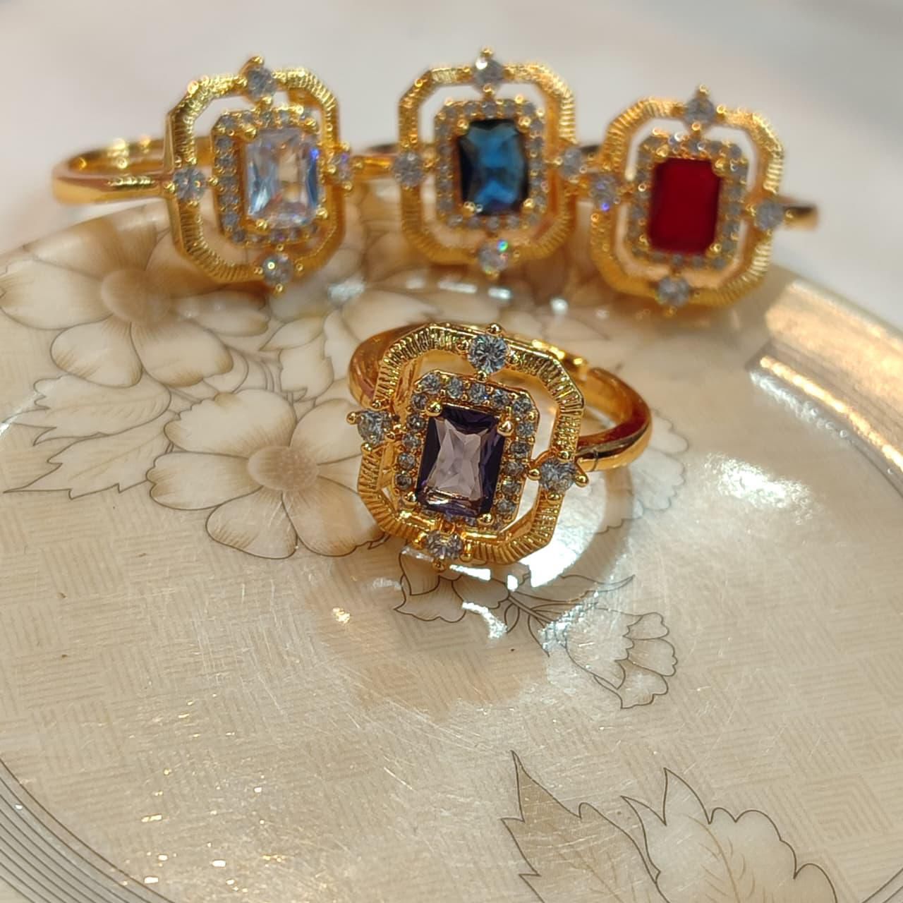 Square Gold Rings (trio)-stylish rings Pakistan