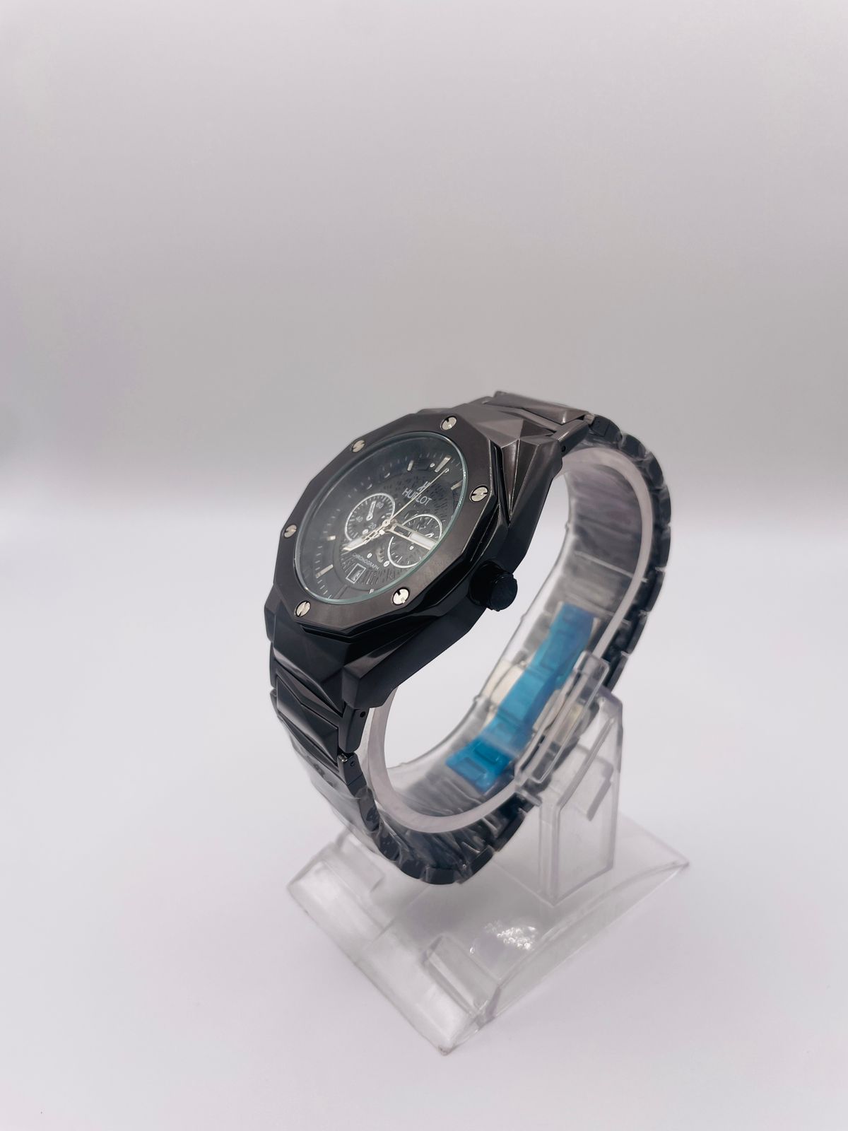 All Black Skeleton Chronograph Men’s Watch – Luxury Metal Strap | Sporty & Bold Design